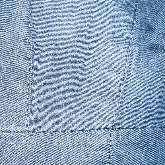 LOFT size M blue grey Cotton ruffle cinch collar button front pleated middy coat - Picture 9 of 16